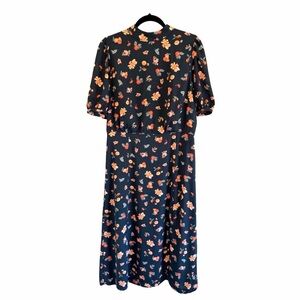 Ann Taylor Teal Greenish Blue Midi Dress with Floral Print